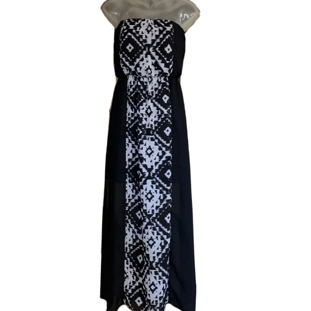 CITY STUDIO BLACK WHITE MAXI DRESS STRAPLESS LONG